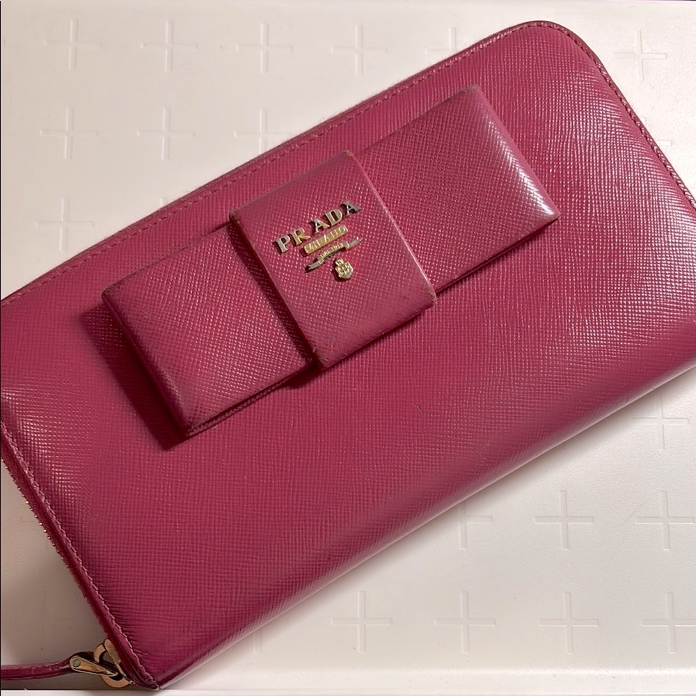 Prada Pink Bow Zip Around Wallet